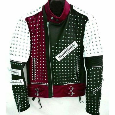 Multicolor unique design full studded biker leather jacket, men leather jacket
