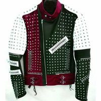 MultiColor Unique Design Full Studded Biker Leather Jacket, men leather jacket - Thumbnail 3