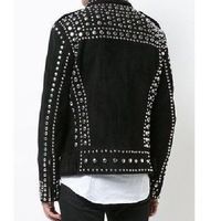 New Mens Black Full Silver Studded Rivets Brando Zipper Suede Leather Jacket - Thumbnail 2