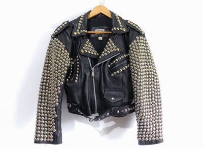 New Mens Full Black Brando Punk Silver Spiked Studded Cowhide Leather Jacket