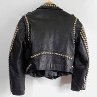 New Mens Full Black Brando Punk Silver Spiked Studded Cowhide Leather Jacket - Thumbnail 1