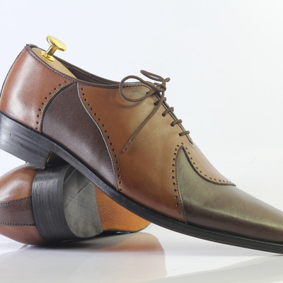 Handmade brown stylish lace up leather shoes for men's - Thumbnail 1