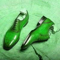 Luxury Eucalyptus Green Medallion Toe Oxford Real Leather Business Shoes For Men - Thumbnail 3