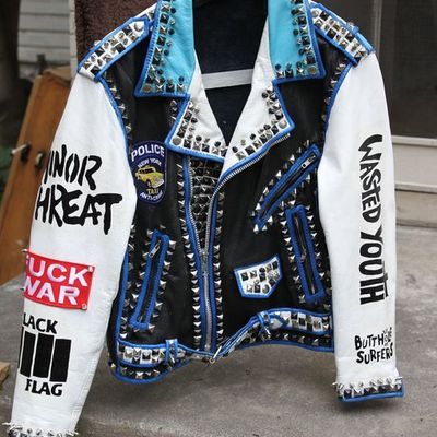 Multi color vintage leather punk rock jackets studs spikes for men made to order