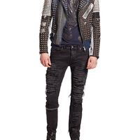 New Handmade Men Golden Studded Multi Color Leather Jacket Men Style Silver Stud - Thumbnail 1