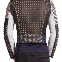 New Handmade Men Golden Studded Multi Color Leather Jacket Men Style Silver Stud - Thumbnail 2