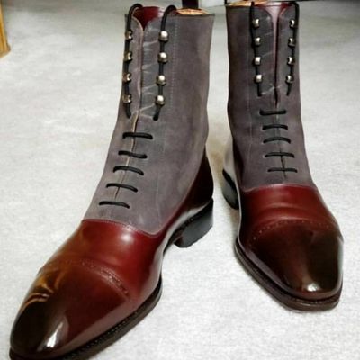 Handmade adorable high ankle with studs cap toe upper suede leather boots - Thumbnail 3