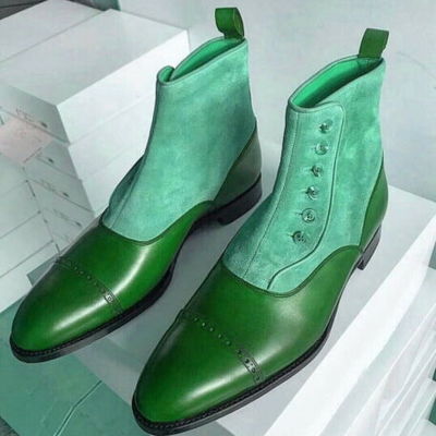 Royal apple crusoe green cap toe upper suede leather high ankle formal boots - Thumbnail 4