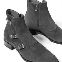 Customize Triple Monk Strap With Zipper High Ankle Suede Leather Formal Boots - Thumbnail 1