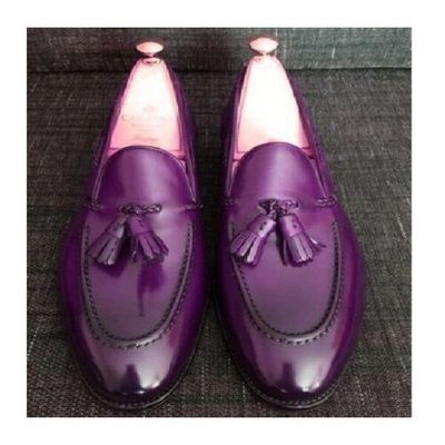 Comfort corner jazz-berry jam purple apron toe tassel loafer real leather shoes