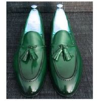 Any Occasion Viridian Green Apron Toe Tassel Loafer Genuine Leather Party Shoes - Thumbnail 1