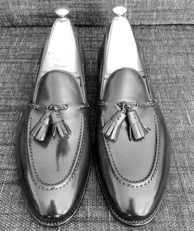 Perfect Tassel Loafer Apron Toe In Black Color Royal Leather Men's Party Shoes