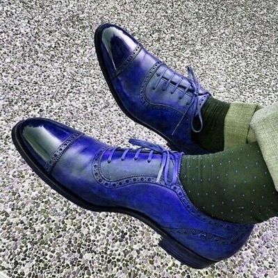 Classic sapphire blue quarter brogue premium quality balmoral leather men shoes