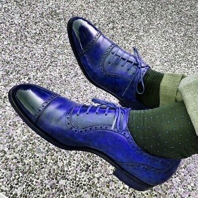 Classic Sapphire Blue Quarter Brogue Premium Quality Balmoral Leather Men Shoes