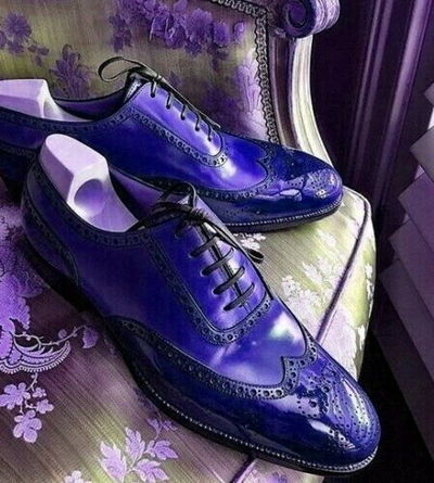 Egyptian Blue Full Brogue Oxford Premium Quality Leather Business Shoes For Men
