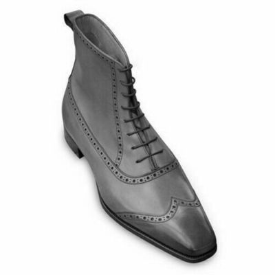 Exceptional gray color quarter brogue wingtip balmoral high ankle leather shoes - Thumbnail 4