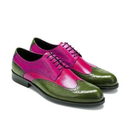 Sophisticated multi color full brogue derby superior leather wedding shoes