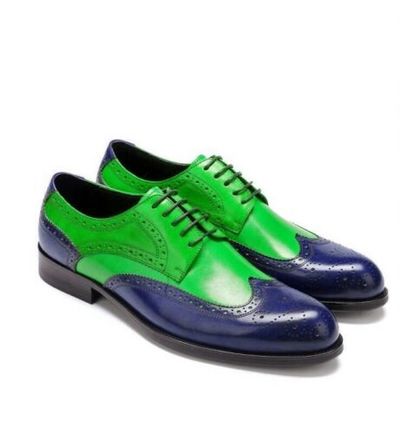 Handcraft Three Tone Full Brogue Wingtip Derby Quality Leather Party Shoes