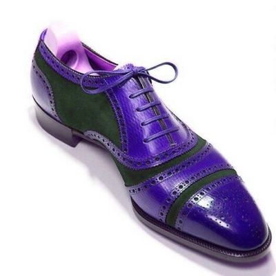 Handmade black forest indigo semi brogue balmoral pure leather formal shoes