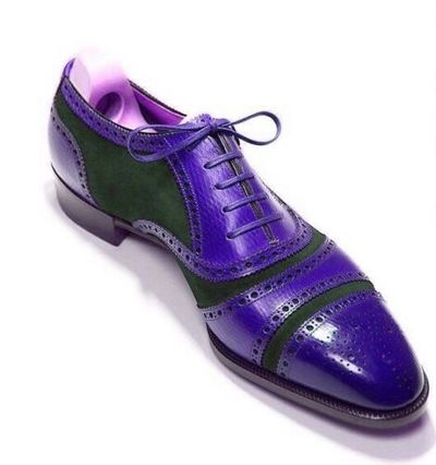 Handmade Black Forest Indigo Semi Brogue Balmoral Pure Leather Formal Shoes