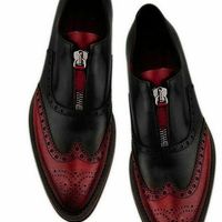 Elegant Flame Red & Black Zipper Wingtip Pure Leather Formal Shoes For Men - Thumbnail 3