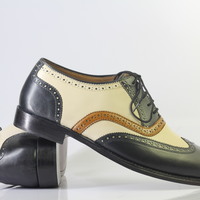 Handmade Multi Color Wing Tip Lace Up Leather Shoes For Men's - Thumbnail 1