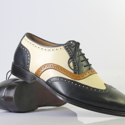 Handmade multi color wing tip lace up leather shoes for men's - Thumbnail 2