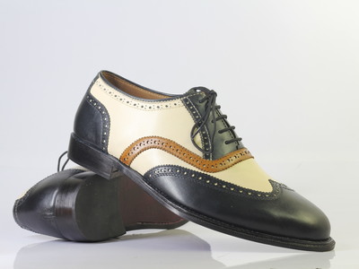 Handmade Multi Color Wing Tip Lace Up Leather Shoes For Men's