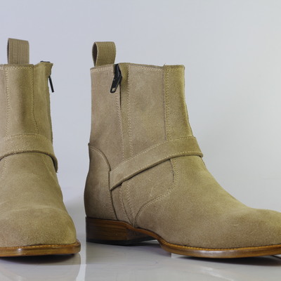 Handmade men's ankle high beige jodhpurs with side zipper suede boot for men's - Thumbnail 4