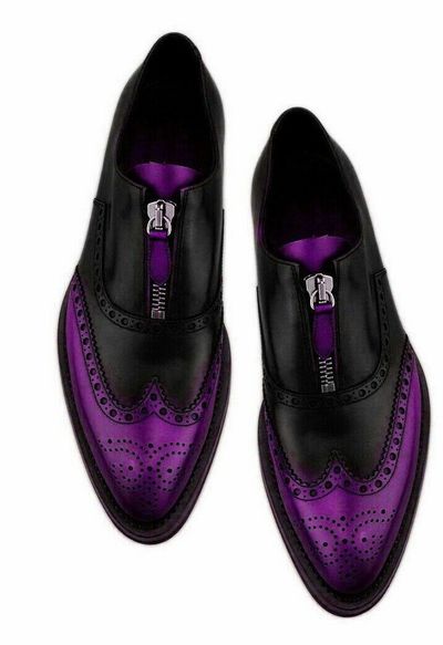 Customize Black Vivid Violet Zipper Closure Balmoral Pure Leather Business Shoes
