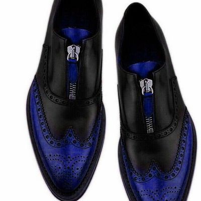 Newly two tone full brogue zipper closure handmade genuine leather dress shoes