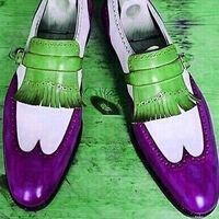 Rockers Multi-Color Kiltie Loafers Fringes And Wingtip Shape Real Leather Shoes - Thumbnail 1