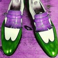 Rockers-Style Comedian Multi-Color Fringes Loafer Pure Leather Luxury Shoes - Thumbnail 1