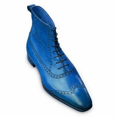 Favorite Cobalt Blue High Ankle Oxford Wingtip Good Quality Leather Men's Boots
