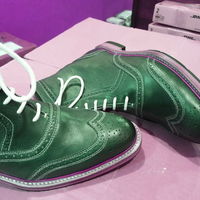 Luxury Hunter Green Medallion Wingtip High Ankle Premium Leather Men's Boots - Thumbnail 1