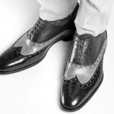 Decorative medallion black long-wing balmoral original leather business shoes - Thumbnail 4