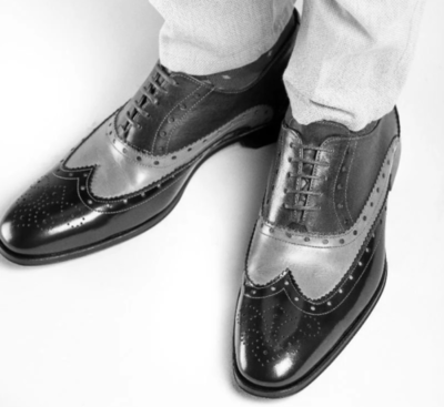 Decorative Medallion Black Long-Wing Balmoral Original Leather Business Shoes