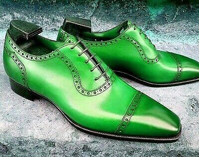 Handcraft Pastel Green Oxford Quarter Toe Quality Leather Men's Wedding Shoes