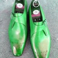 Monk Pastel Green Medallion Toe Single Strap Classic Leather Business Shoes - Thumbnail 1