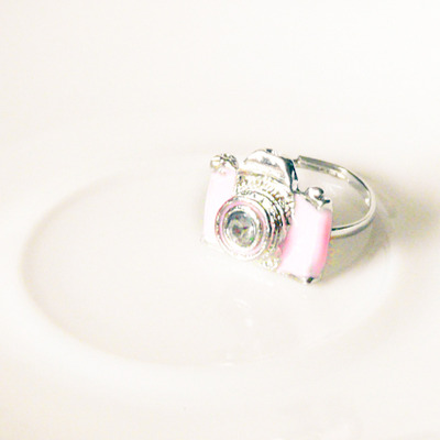 Rhinestone lenses -  pretty pink and white camera ring (adjustable)