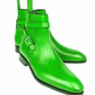 Strong footing parrot green round strap high ankle real leather jodhpur boots - Thumbnail 4