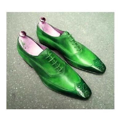 Optimal la palma green brogue wingtip oxford reliable leather wedding shoes