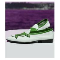 Light Weight Slip On White And Green Buckle Strap Moc Toe Classic Leather Shoes - Thumbnail 4
