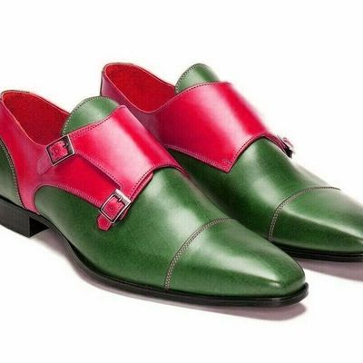Perfect myrtle green torch red double monk strap superior leather party shoes