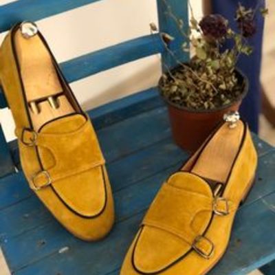 Tan suede double monk strap apron toe quality suede leather party shoes