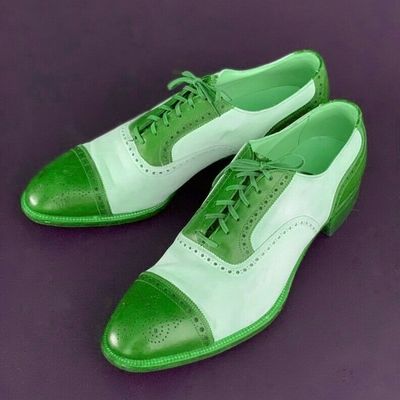 Spectator asparagus green & white semi brogue toe oxford premium leather shoes