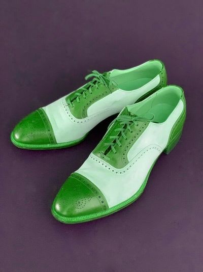Spectator Asparagus Green & White Semi Brogue Toe Oxford Premium Leather Shoes