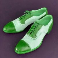 Spectator Asparagus Green & White Semi Brogue Toe Oxford Premium Leather Shoes - Thumbnail 4