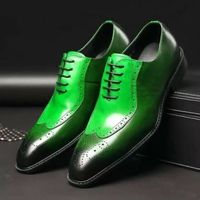 Unique Zuccini Malachite Green Medallion Toe Balmoral Real Leather Wedding Shoes - Thumbnail 1