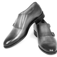 Made By Hand Black Color Double Monk Strap Plain Toe Real Leather Men's Shoes - Thumbnail 4